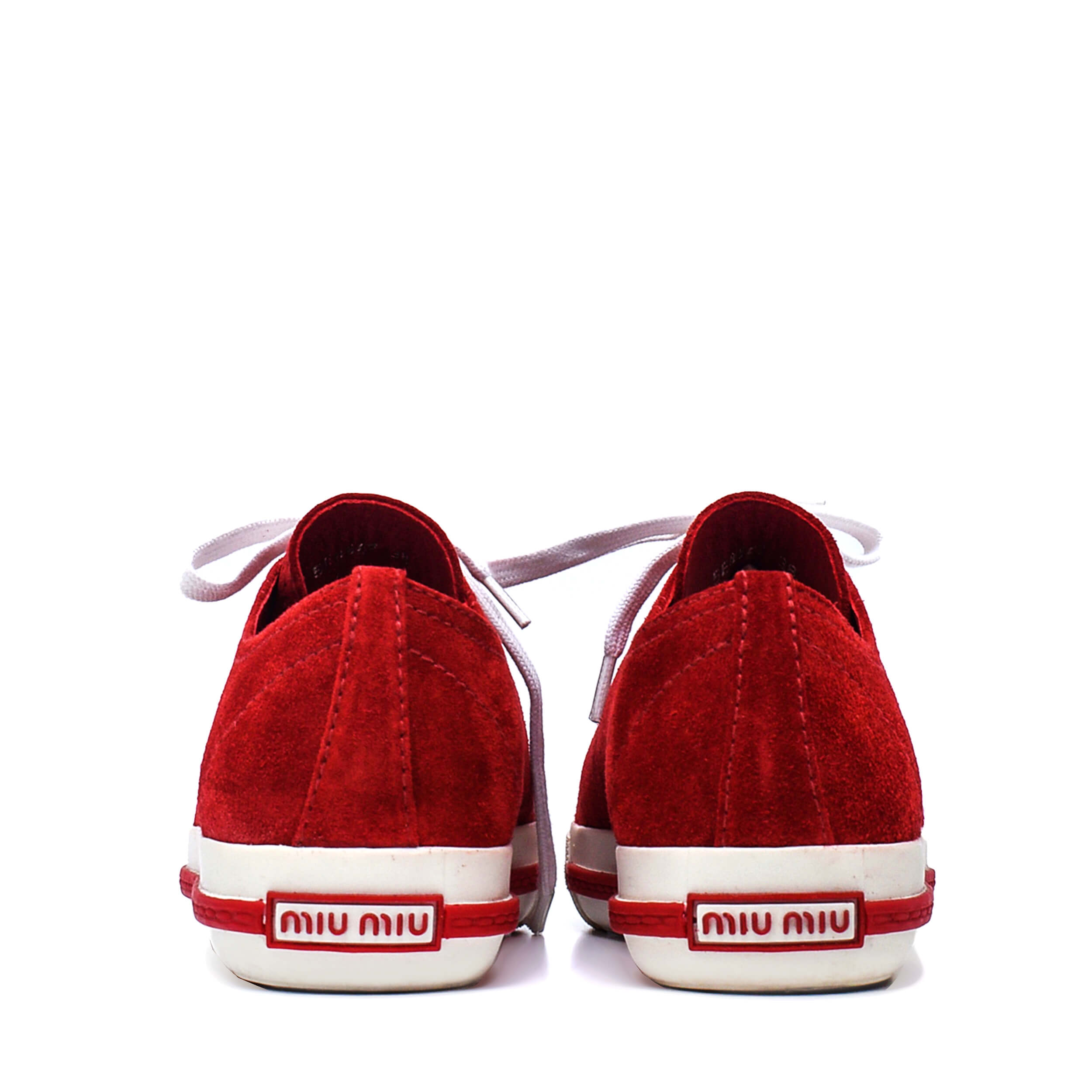 Miu Miu - Red Suede Crystal Studded Sneakers /38